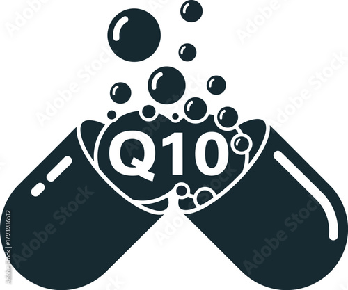 Coenzyme q10 capsule dissolving effervescent bubbles released health supplement icon vector
