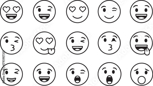 Simple Minimalist Black and White Emoji Icons Set