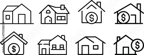 Set of white church building and roof vector icons illustrating religious house architecture design