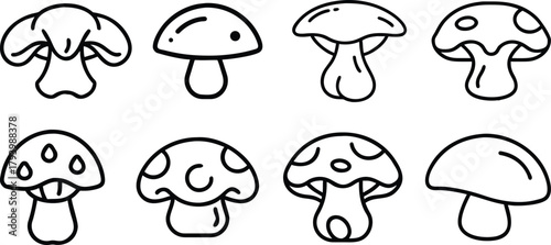 A set of funny cartoon forest animals with vector toadstool mushrooms and grass nature illustration