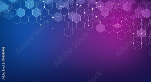 Abstract background with blue and purple gradient and geometric hexagon patterns silhouette