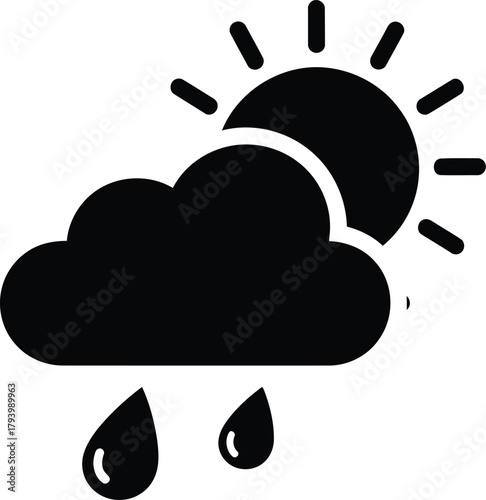 Partly cloudy weather icon sun behind cloud rain drops symbol simple vector illustration vector