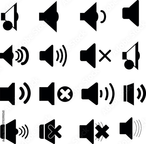 Audio and Sound Icons Collection. Volume, Speaker, Mute, Unmute, and Media Interface icon Set.