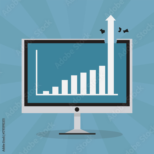 Sharp upward growth chart. Illustrated to the point of breaking the computer screen