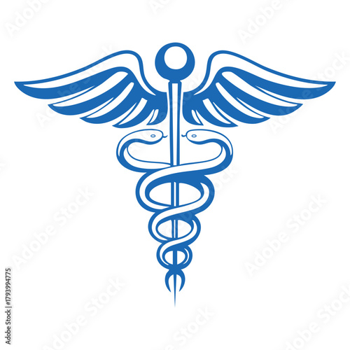 Medical caduceus vector illustration with two intertwined snakes and wings