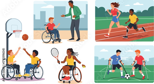 Inspirational athletes with disabilities triumphing in diverse sports, showcasing strength, resilience, and active lifestyles.