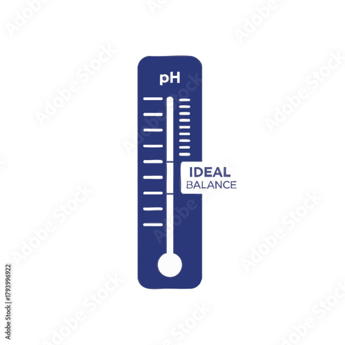A blue illustration shows a pH scale with an indicator pointing to the ideal balance, representing chemical equilibrium and scientific measurement.