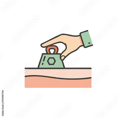 A hand presses a weight onto skin, illustrating pressure, stress, or a heavy burden, symbolizing challenges or the impact of external forces on well-being.