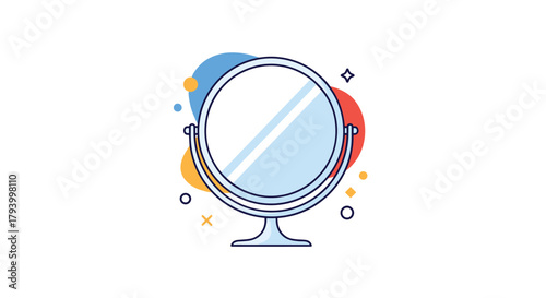 A beautifully illustrated tabletop vanity mirror with colorful decorative elements creating a festive and whimsical atmosphere.