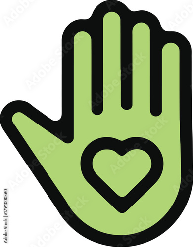 Empowering hand icon with heart symbolizes kindness, support, and community giving, perfect for charitable causes and social impact campaigns