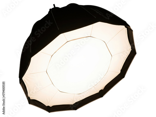 Glowing octagonal softbox light modifier for photo studio on a transparent background
