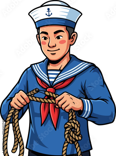 anchored in tradition a joyful sailor demonstrates classic nautical knot tying, isolated on transparent background