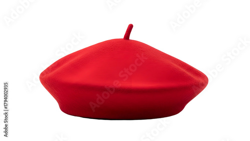 Vibrant red cloth head covering presented against a stark black background