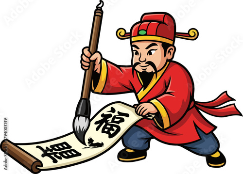 auspicious scribe delivers fortune and wisdom through elegant calligraphy artistry, isolated on transparent background