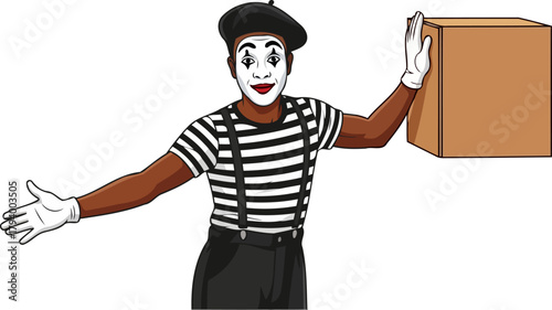 charismatic mime artist unveils playful illusion, communicating stories through silent art, isolated on transparent background