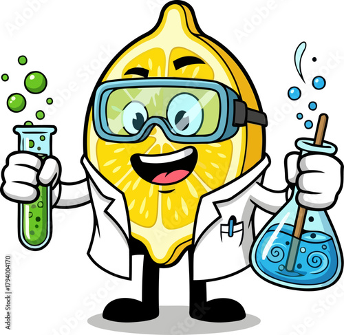 citrus alchemist brews potent new formulas, igniting bright scientific discoveries, isolated on transparent background
