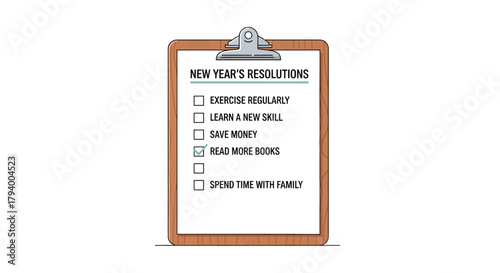 A clipboard with New Years Resolutions checklist Read More Books is checked