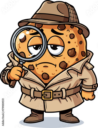cookie sleuth deduces intriguing clues, uncovering truths with focused determination, isolated on transparent background
