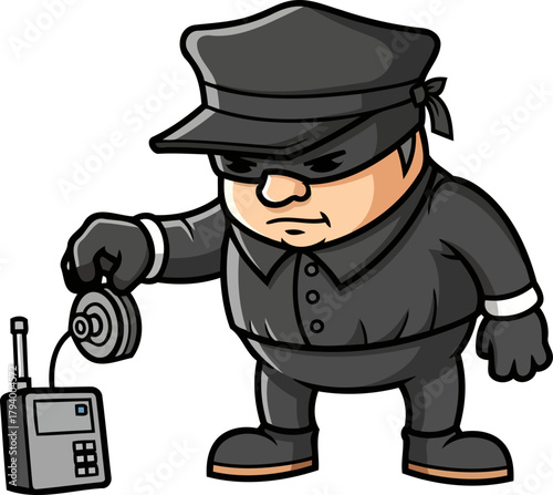 covert agent discreetly deploys electronic surveillance device for secret operation, isolated on transparent background