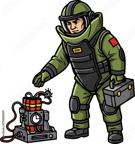 crisis technician deactivates volatile threat, showcasing calm expertise under extreme pressure, isolated on transparent background