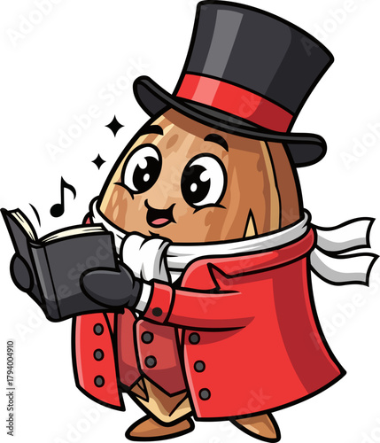 dapper nut crooner spreading festive cheer with heartfelt holiday carols, isolated on transparent background