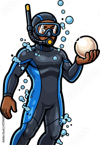 diving hero displays radiant pearl, celebrating an extraordinary subaquatic quest, isolated on transparent background