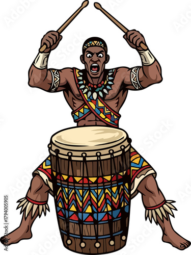 african drummer playing drum cartoon style clip art preview