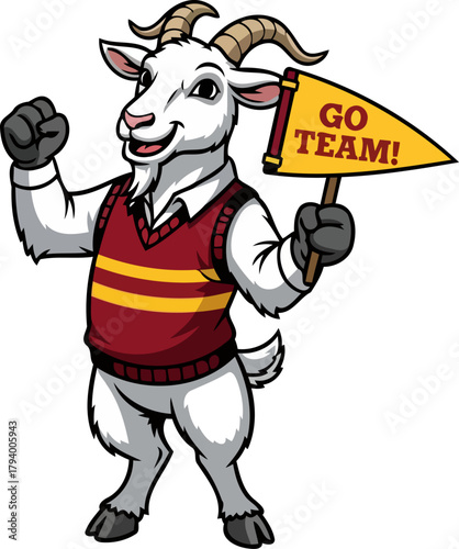 enthusiastic goat mascot champions victory, galvanizing support with a heartfelt go team, isolated on transparent background