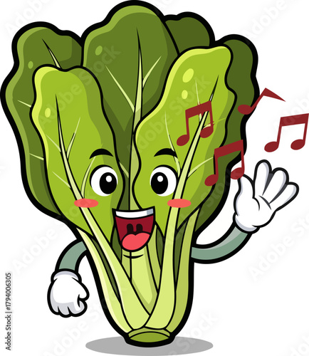 fresh green character sings its heart out, spreading melodic wellness vibes, isolated on transparent background