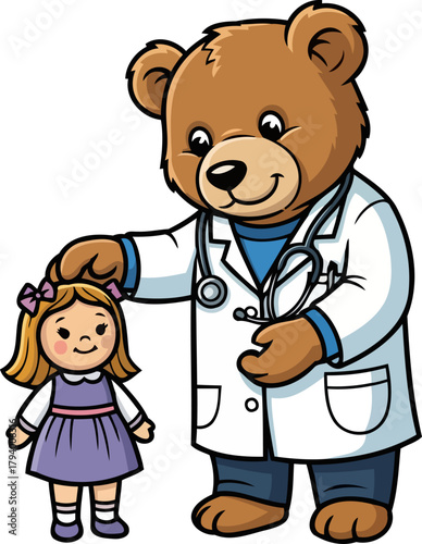 friendly teddy doctor offers gentle checkup, reassuring young patients through play, isolated on transparent background