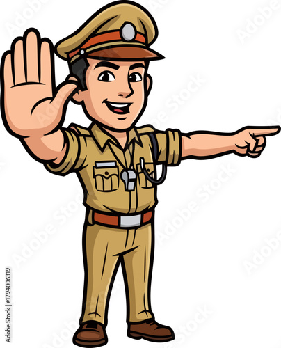 friendly traffic officer actively guides urban commuters, promoting safety and order, isolated on transparent background