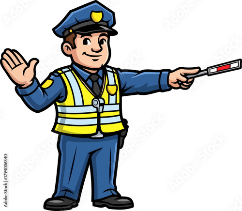 friendly traffic officer confidently directs vehicles, ensuring smooth flow and public safety, isolated on transparent background
