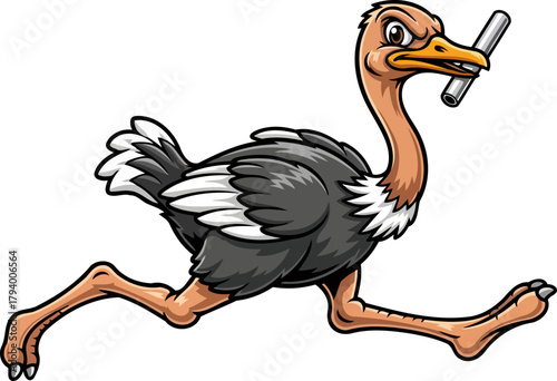 furious ostrich sprinter carries baton with unyielding determination towards victory, isolated on transparent background