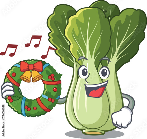 happy bok choy character heralds seasonal festivities with a cheerful carol, isolated on transparent background