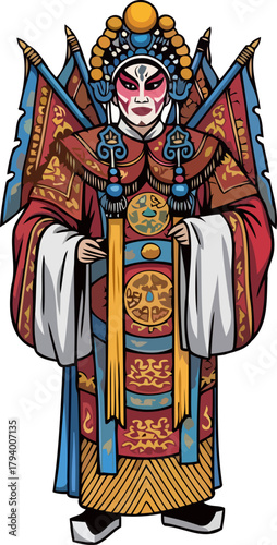 iconic beijing opera warrior embodies ancient chinese theatrical artistry and dramatic power, isolated on transparent background