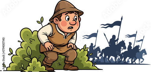 hidden observers fear a shadowy army approaches, threatening a peaceful world, isolated on transparent background