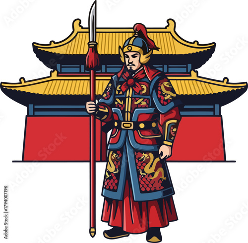 imperial sentinel watches over a grand historic temple, embodying ancient power, isolated on transparent background