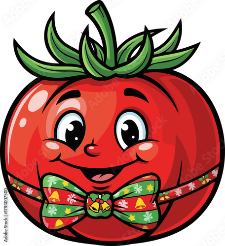 jolly tomato spreads holiday cheer, dressed up for festive season, isolated on transparent background