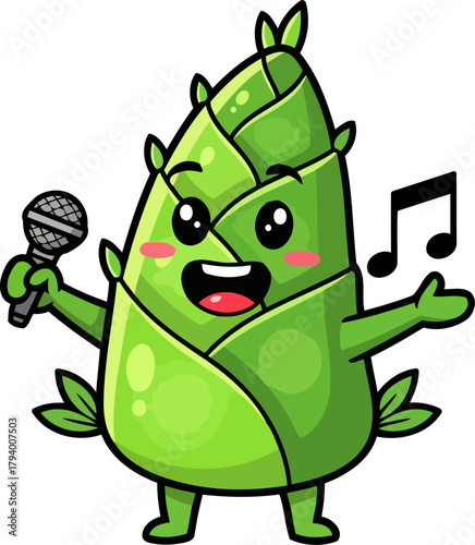 joyful bamboo sprout serenades the world with a sweet, melodious song, isolated on transparent background