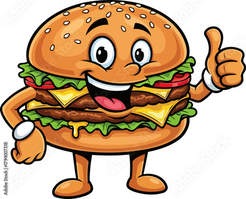 joyful deluxe burger flashes a confident thumbs up for supreme flavor, isolated on transparent background