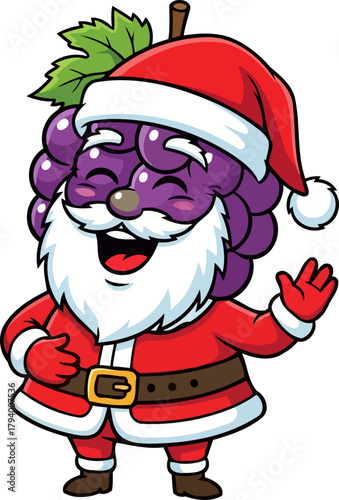 joyful grape santa character radiates wholesome holiday spirit with an open heart, isolated on transparent background