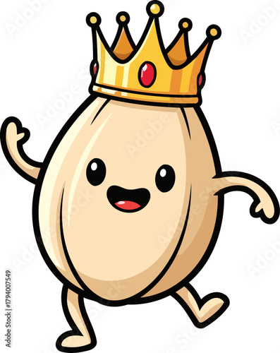 joyful garlic sovereign makes a grand, cute entrance, radiating kingly, wholesome delight, isolated on transparent background