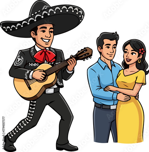 joyful mariachi serenade charms loving couple, celebrating festive mexican romance, isolated on transparent background