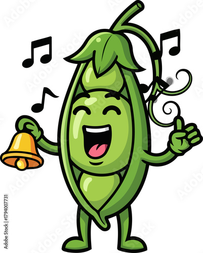 joyful pea pod maestro rings golden bell, directing a wholesome melodic celebration, isolated on transparent background