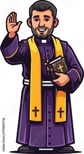 joyful reverend extends open invitation, embodying faith and spiritual warmth, isolated on transparent background