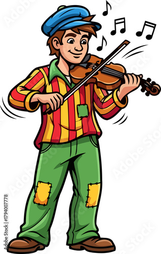 joyful street musician spreads happiness with vibrant violin melodies and lively spirit, isolated on transparent background