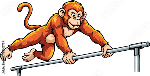 joyful primate gymnast expertly navigates the parallel bar with energetic athleticism, isolated on transparent background