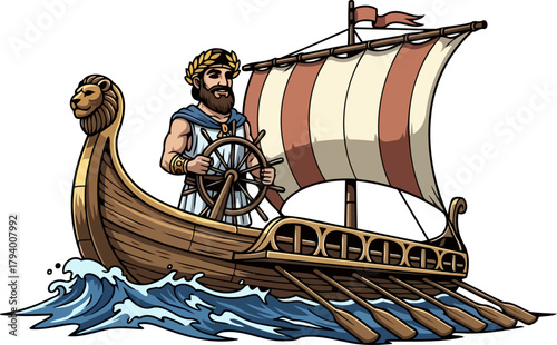 legendary navigator commands his grand ship, embarking on an epic sea journey, isolated on transparent background