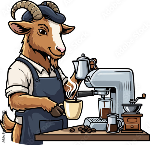 master goat coffee maker delivers freshly brewed happiness with every cup, isolated on transparent background