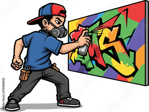 masked artist ignites canvas with burst of dynamic, expressive street colors, isolated on transparent background